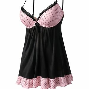 Polka Dot Babydoll Chemise in Black and Pink "Vintage"
